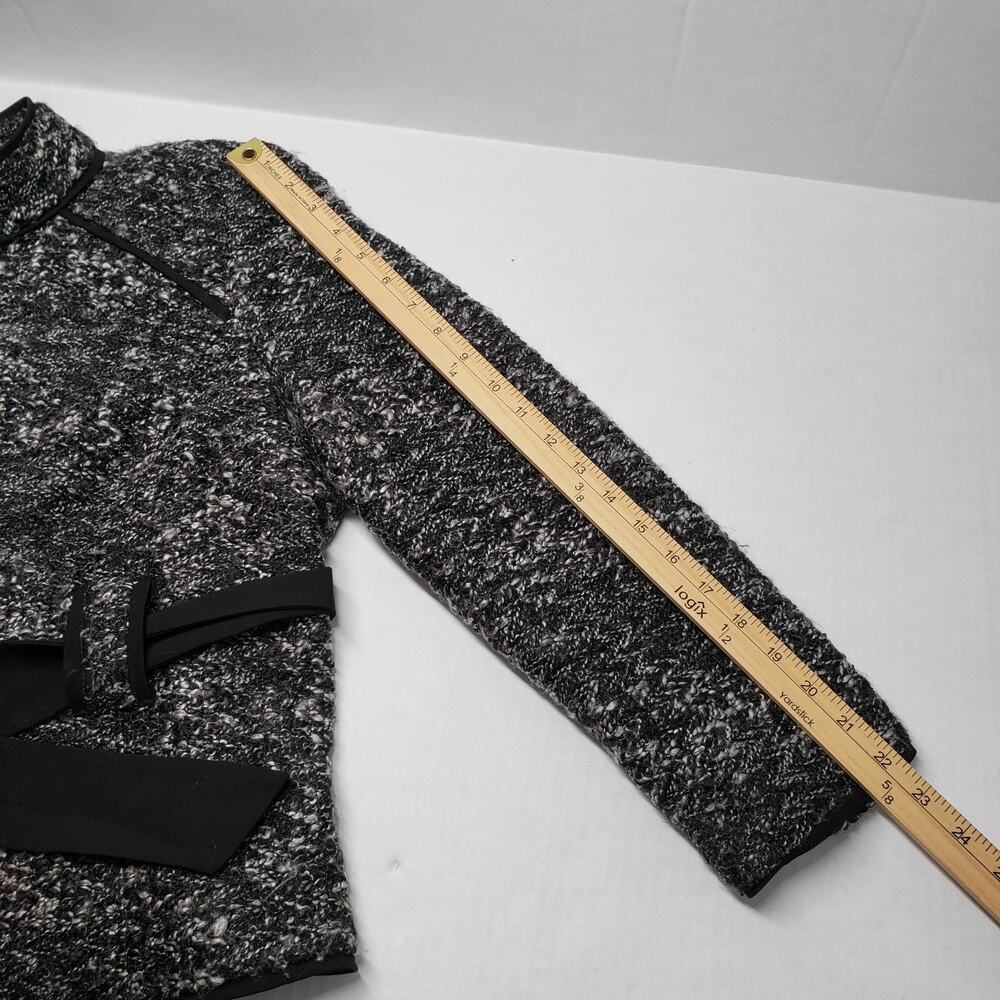 Sandro Sportswear Tweed Belted Boucle Jacket Womens XL Petite Black White Blazer - Picture 9 of 16